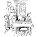 Vektorové ilustrace rodinné večeře v troskách